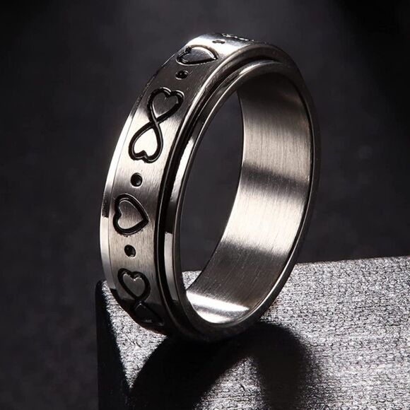 316L Stainless Steel Infinity & Hearts Fidget Anxiety Stress Relieving Spin Ring - Picture 2 of 6